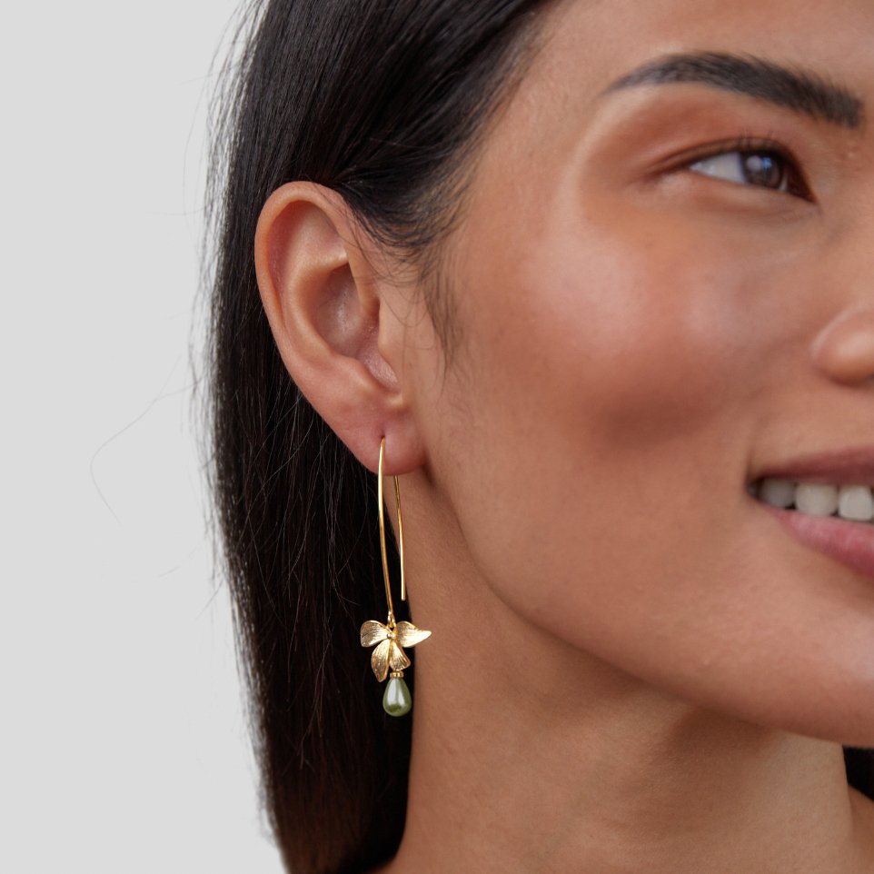 Jade Pearl & Blossom Drop Earrings