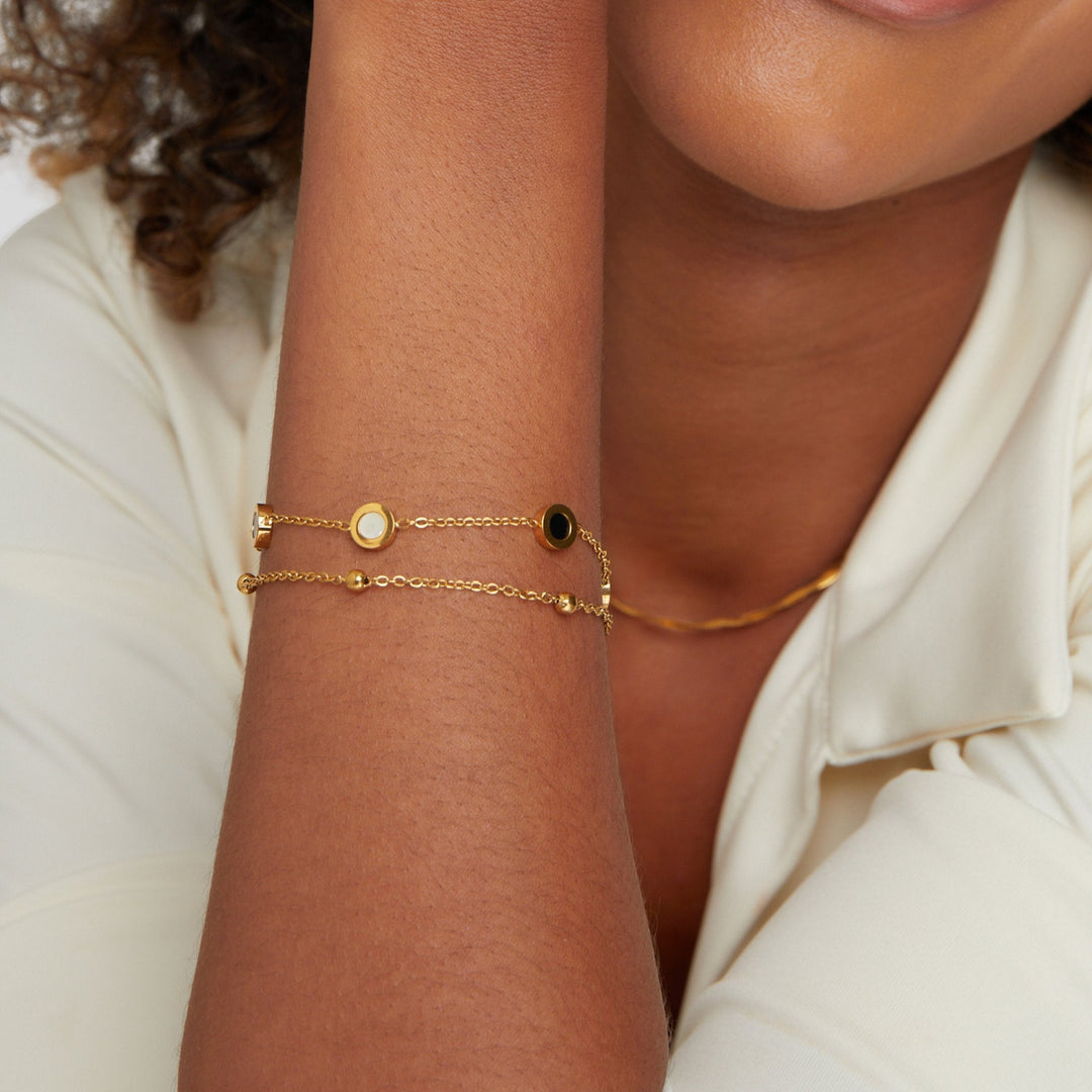 Onyx and White Stone Bracelet