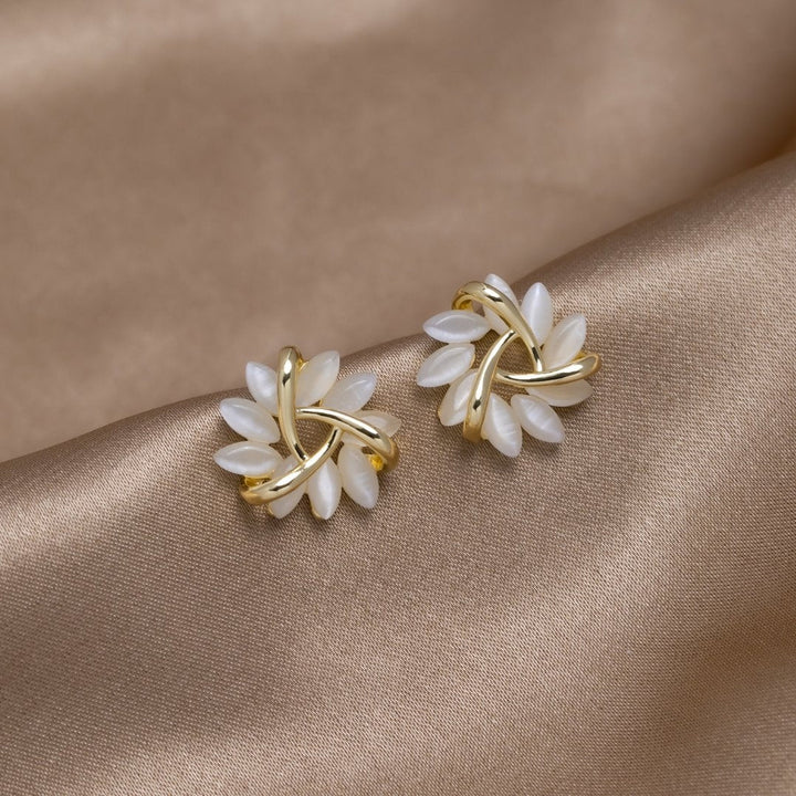 Opal Flower Gold Earrings